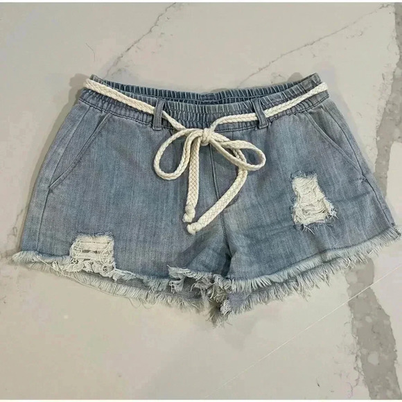 Aerie Shorts Women's Size XS Distressed Raw Hem Pull on Mini Light Wash Denim - Picture 1 of 4